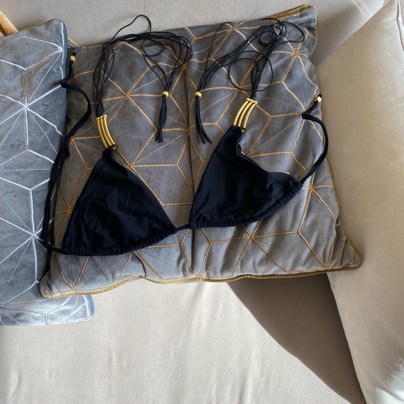 Lady Luck bikini top with gold tube detail Large - Picture 2 of 6